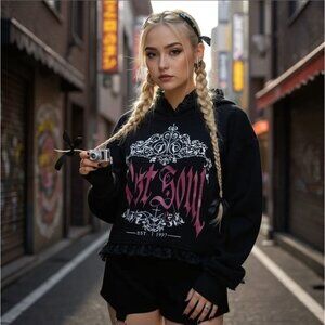 Fact Unfounded Lost Soul Hoodie – by Widow Black Lace Trim Gothic Graphic XS